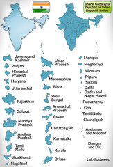 Übersichtskarte von Indien mit Grenzen und Flagge