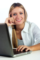 beautiful woman browsing internet at home 