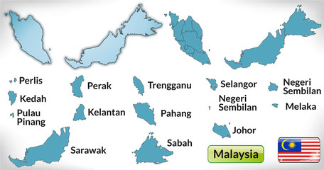 Übersichtskarte von Malaysia mit Grenzen und Flagge