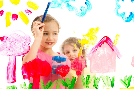 Kids Painting Picture On Glass