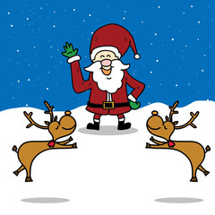 funny santa claus and reindeer cartoon hand drawn