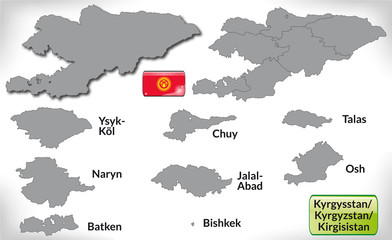 Übersichtskarte von Kirgisistan mit Grenzen und Flagge