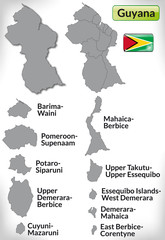 Übersichtskarte von Guyana mit Grenzen und Flagge