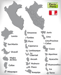 Übersichtskarte von Peru mit Grenzen und Flagge