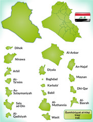 Übersichtskarte von der Republik Irak mit Grenzen und Flagge
