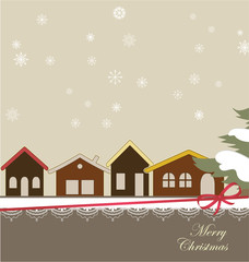 Fototapeta na wymiar Christmas card with a winter town