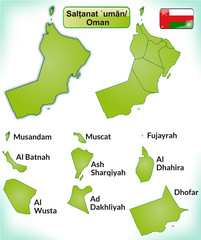 Übersichtskarte von Oman mit Grenzen und Flagge
