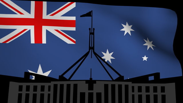 Australian Parliament with rippling flag animation