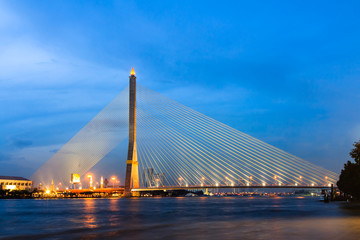 Fototapeta na wymiar Rama VIII bridge at twilight Bangkok Thailand