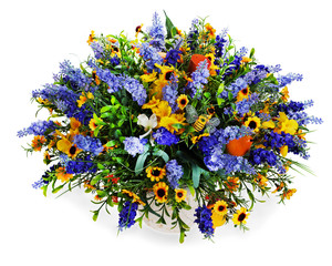 colorful floral bouquet of lilies, sunflowers and irises centerp