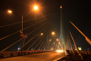 Rama VIII bridge at night Bangkok Thailand