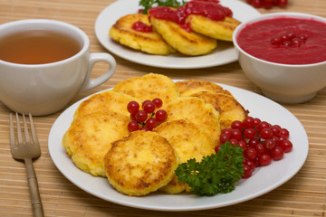 Sweet cheese pancakes on a plate
