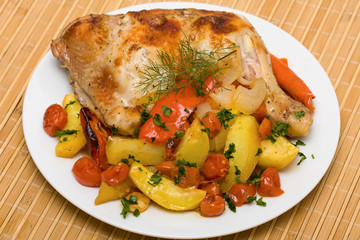 Fried chicken legs with vegetables