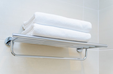 Shelf with towels for the shower