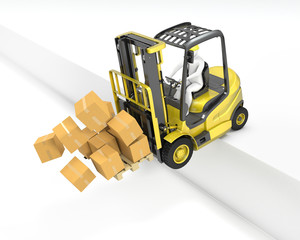 Fork lift truck falling from loading dock