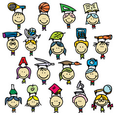 Set of happy doodle kids go back to school - 46331180