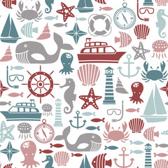 Naklejka premium seamless pattern with sea icons
