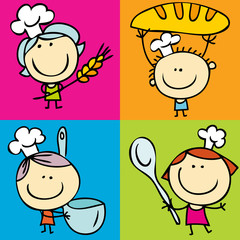 Happy doodle kids with food - 46331569