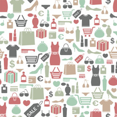 seamless vector background with colorful shopping icons