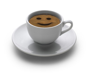 coffee cup smiling, lateral view