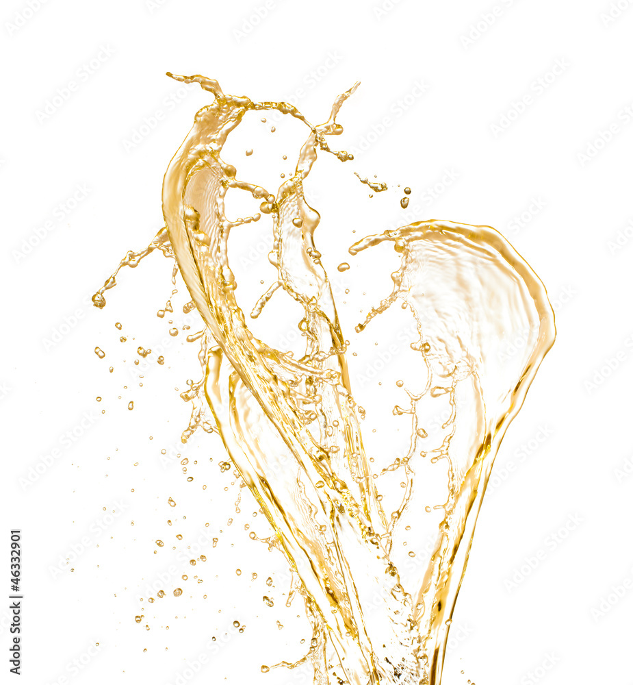 Wall mural champagne wine splash, isolated on white background