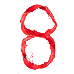 Red paint splash number "8" isolated on white background