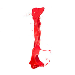 Red paint splash letter "I" isolated on white background