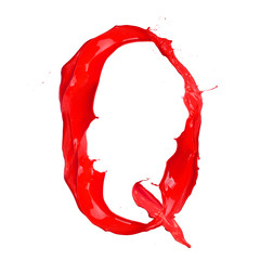Red paint splash letter "Q" isolated on white background