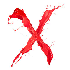 Red paint splash letter "X" isolated on white background