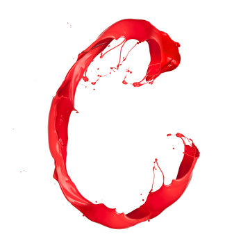 Red paint splash letter "C" isolated on white background