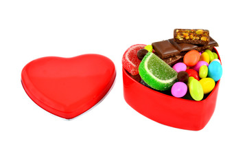 chocolate, candy in heart-shaped box