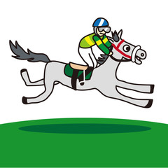 走る芦毛の競走馬