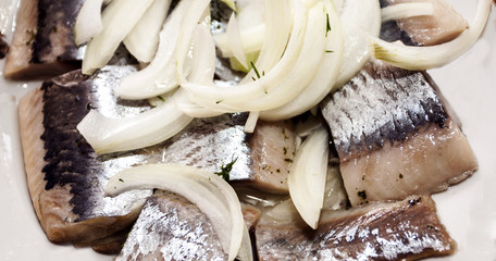 Herring cut with onions