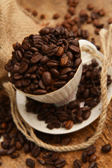 Coffee beans and cup