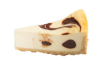 cheesecake with chocolate sauce.