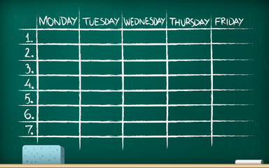 School timetable on blackboard - vector illustration