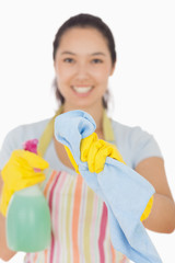 Woman cleaning window