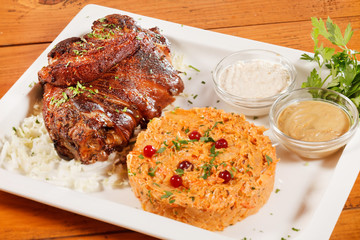 roast pork knuckle with cabbage