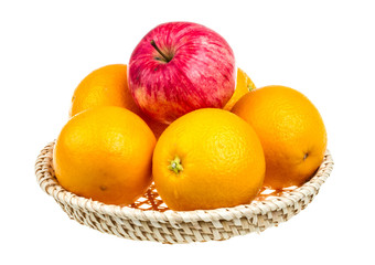  oranges and juicy apple isolated on white background