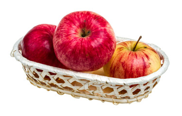 fresh red apples in the dish isolated on white background