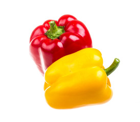 Red and yellow sweet pepper isolated on white background