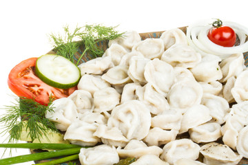 Bowl with traditional russian dish - pelmeni