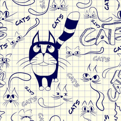 Seamless pattern with doodle cats