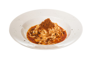 Pasta with tomato sauce basil and grated parmesan