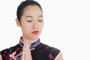 Geisha style woman closing her eyes