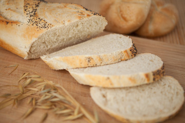 Sliced poppy seed baguette