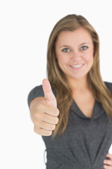 Woman giving thumbs up