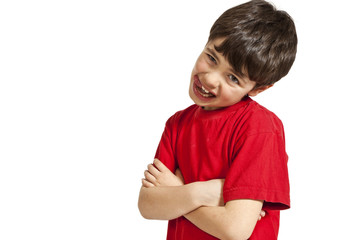 Portrait of little boy, isolated on white background