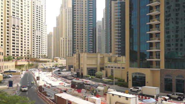 Dubai marina Traffic between Skyscraper