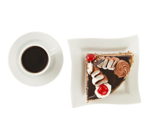 cup of coffee and cake isolated